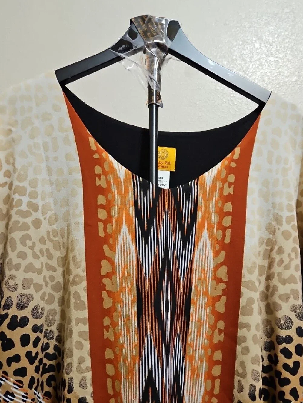 Ruby Rd. Mixed Animal-Print Poncho Top in Orange, Cream, Black, Brown - Picture 2 of 6